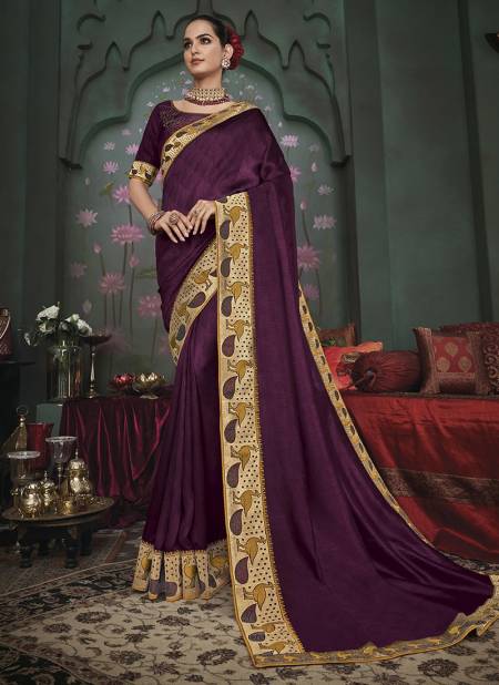 Wine Colour BK Vanya 3100 Fancy Latest Designer Festive Wear Heavy Satin Saree Collection 3107